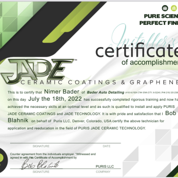 Ceramic Coating Certificate for Bader Auto Detailing on The Local Hub Iowa City