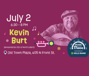 Summer of the Arts presents Music on the Move with Kevin Burt at Old Town Plaza in North Liberty. Event on The Local Hub Iowa City