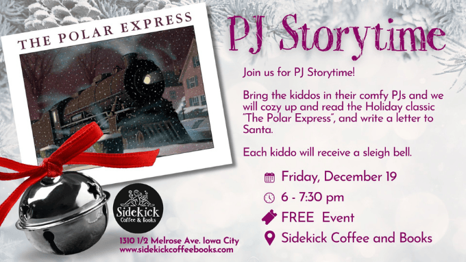 PJ Storytime at Sidekick Coffee and Books. This free kids event is featured on The Local Hub Iowa City