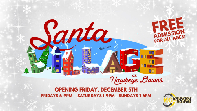 Free Santa Village event at Hawkeye Downs in Cedar Rapids. Event featured on The Local Hub Iowa City